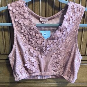 POL Blush Floral Crop Tank Top